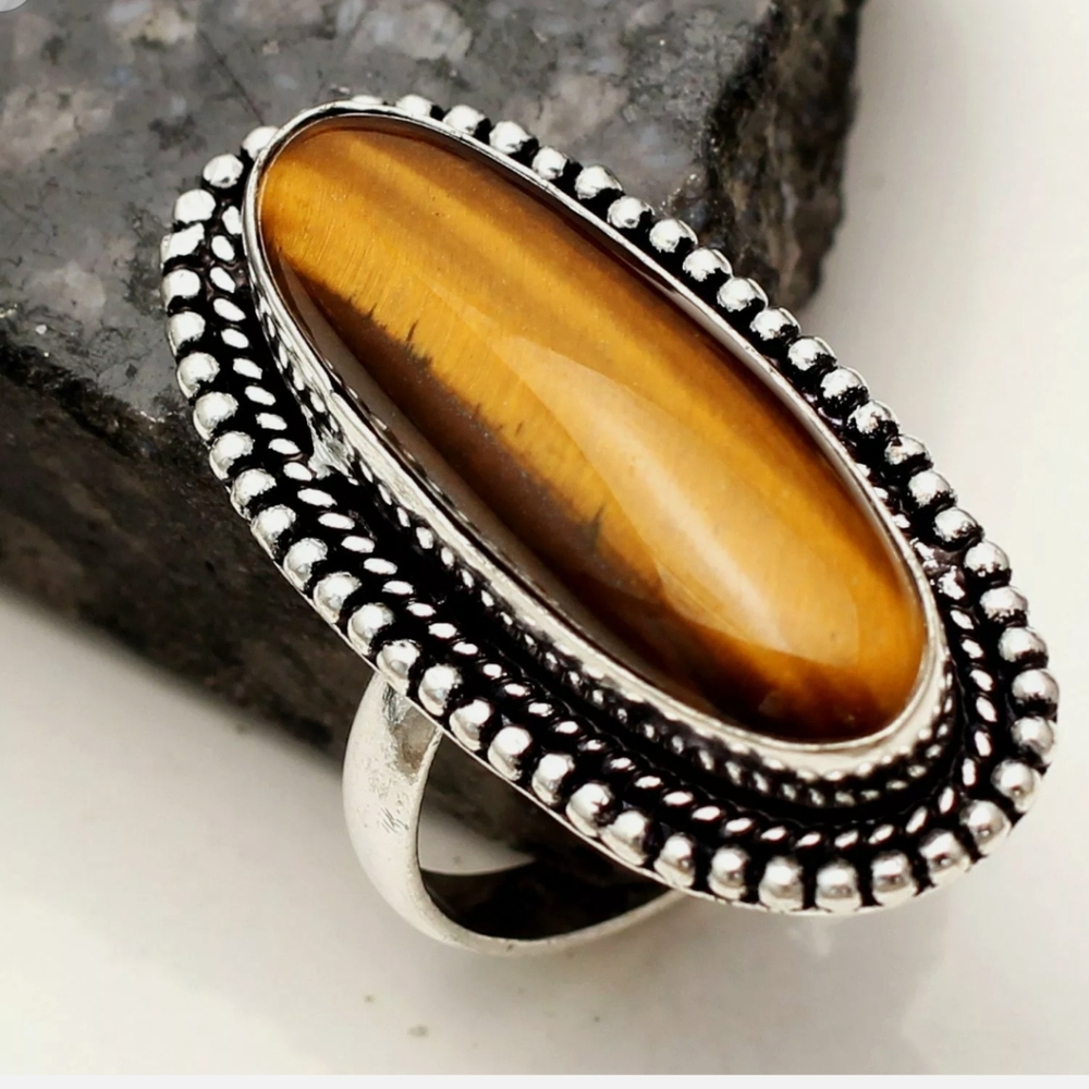 New size 8.75 tigers eye 925 silver ring - Picture 3 of 3